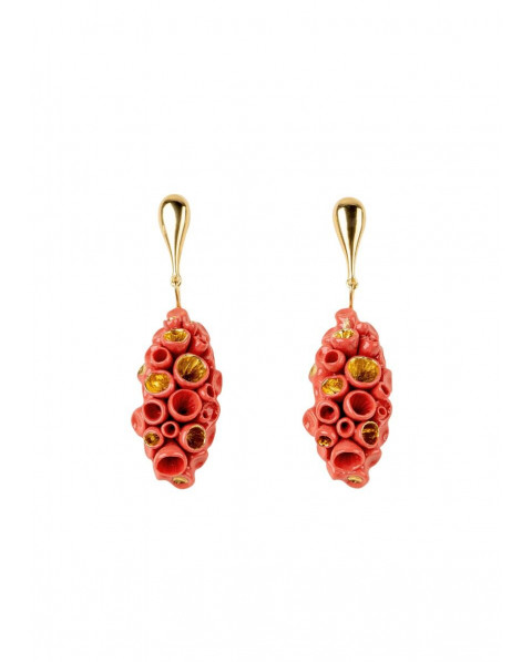 Golden coral reef long earrings Lladró Porcelaine 01010245 