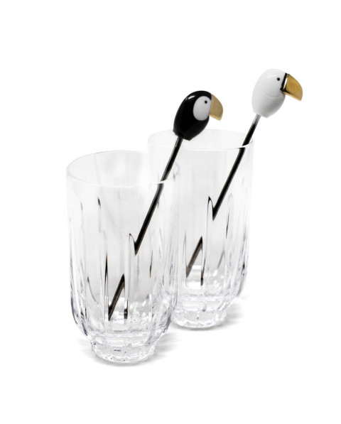 Set 2 grands verres Toucan+2 agitateurs Lladró Porcelaine 01009465