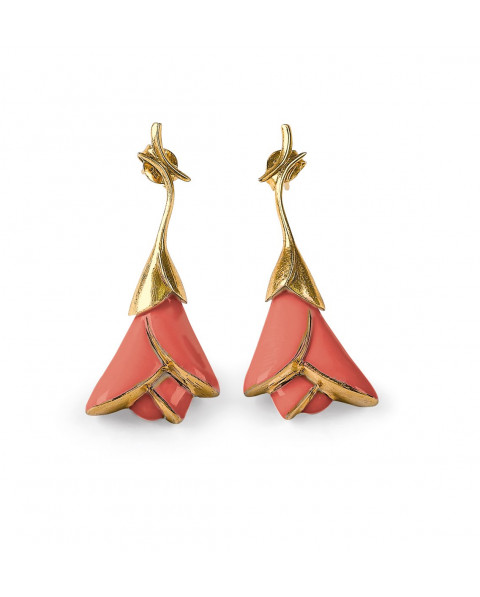 Heliconia short earrings (coral) Lladró Porcelain 01010182