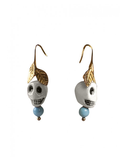 Boucles d'oreille crâne Frida K.(blanc) Lladró Porcelaine 01010190