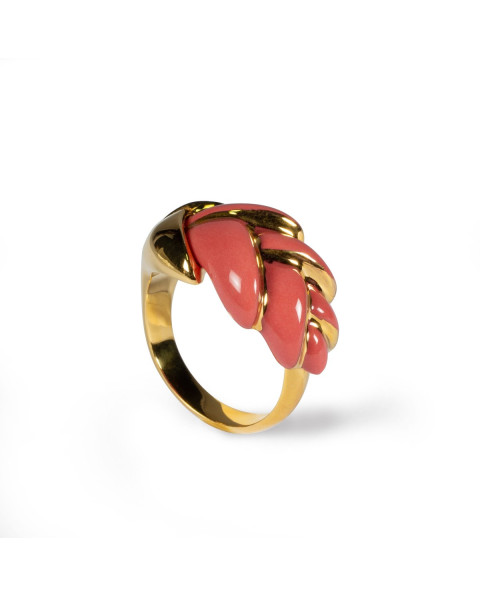 Heliconia Metal Ring. Coral. Adjustable Lladró Porzellan 01010183