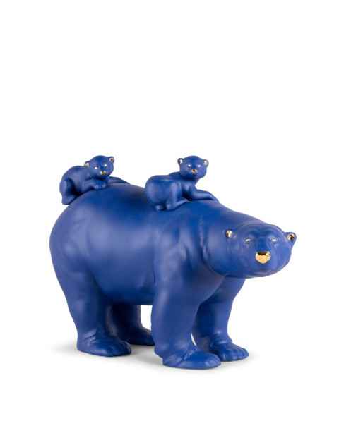 Mummy bear and babies (blue-gold) Sculpture. Limited Edition Lladró Porcelain 01009565