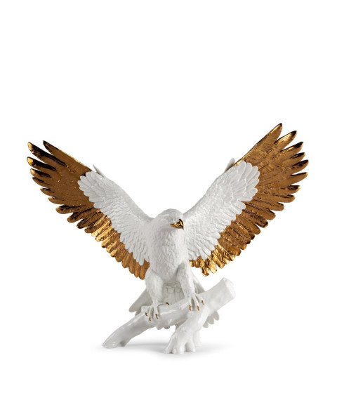 Freedom eagle Sculpture. White and copper Lladró Porcelain 01009578