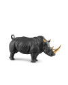 Rhino (black-gold) Sculpture. Limited Edition Lladró Porcelain 01009595