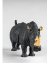 Rhino (black-gold) Sculpture. Limited Edition Lladró Porcelain 01009595