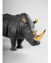 Rhino (black-gold) Sculpture. Limited Edition Lladró Porcelain 01009595