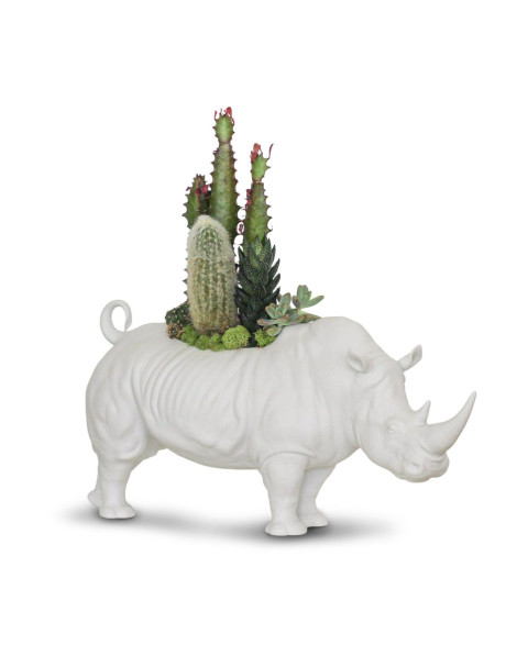 Rhino Garden Figurine. Matte White. Plant the Future Lladró Porzellan 01009642