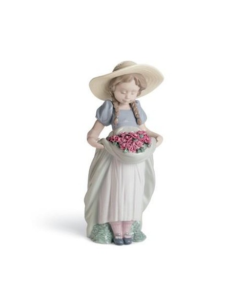 Lladro 01007229 LA NIÑA DEL PRADO (CLAVELES) Porcelana Figura Lladro