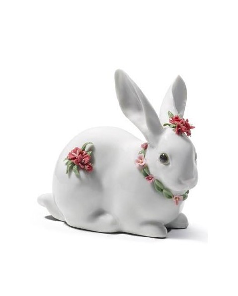 Lladro 01007578 ATTENTIVE BUNNY (CARNATIONS) Porcelain Lladro