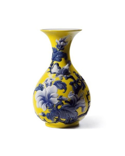 Lladro 01008725 JARRÓN GORRIONES (AMARILLO) Porcelana Lladro