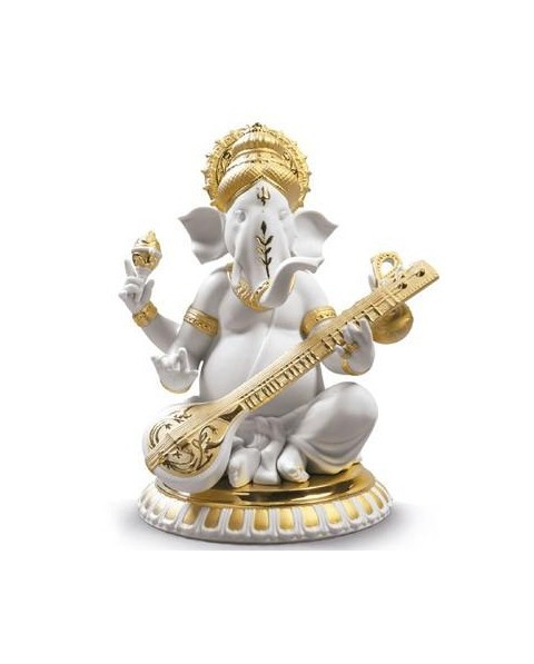 Lladro Porcelain VEENA GANESHA (GOLDEN RE-DECO) 01009276