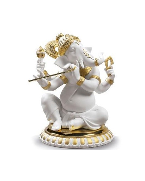 Lladro Porcelain BANSURI GANESHA (GOLDEN RE-DECO) 01009277