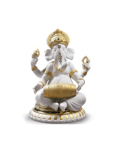 Lladro Porcelaine MRIDANGAM GANESHA (GOLDEN RE-DECO) 01009278