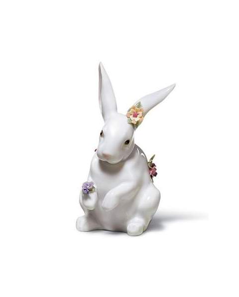 Lladro 01006100 SITTING BUNNY WITH FLOWERS 010.06100