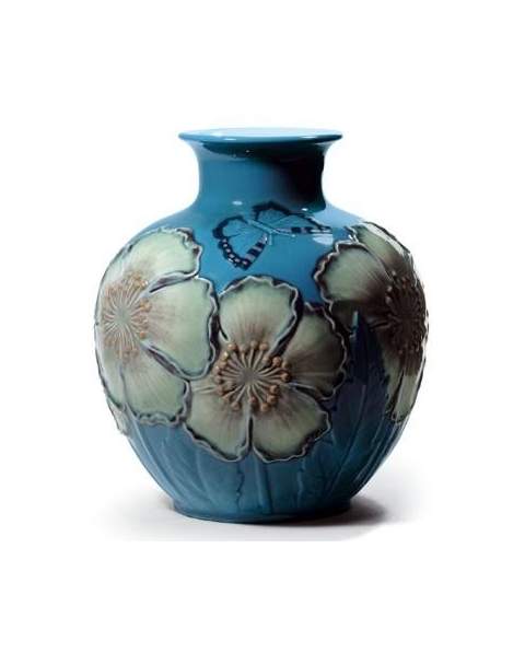 Lladro 01008620 Figurine POPPY FLOWERS VASE BLUE