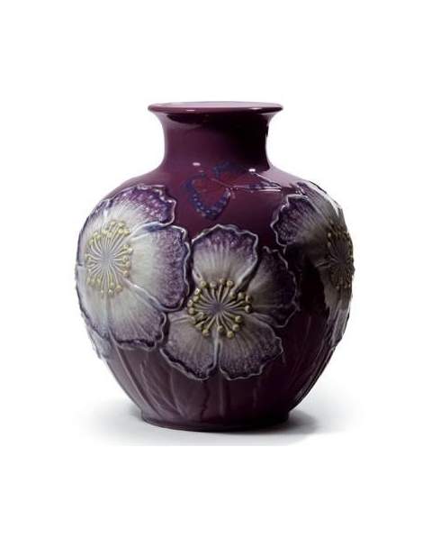 Lladro 01008621 Figurine POPPY FLOWERS VASE PURPLE