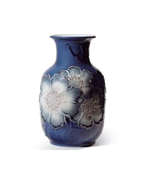 Lladro 01008649 Figurine POPPY FLOWERS TALL VASE BLUE