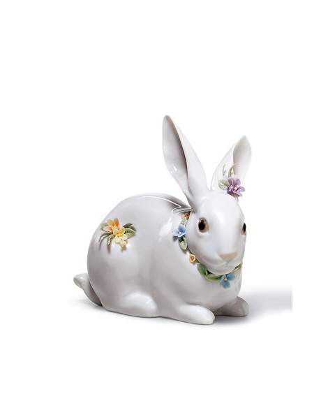 Lladro 01006098 ATTENTIVE BUNNY WITH FLOWERS 010.06098